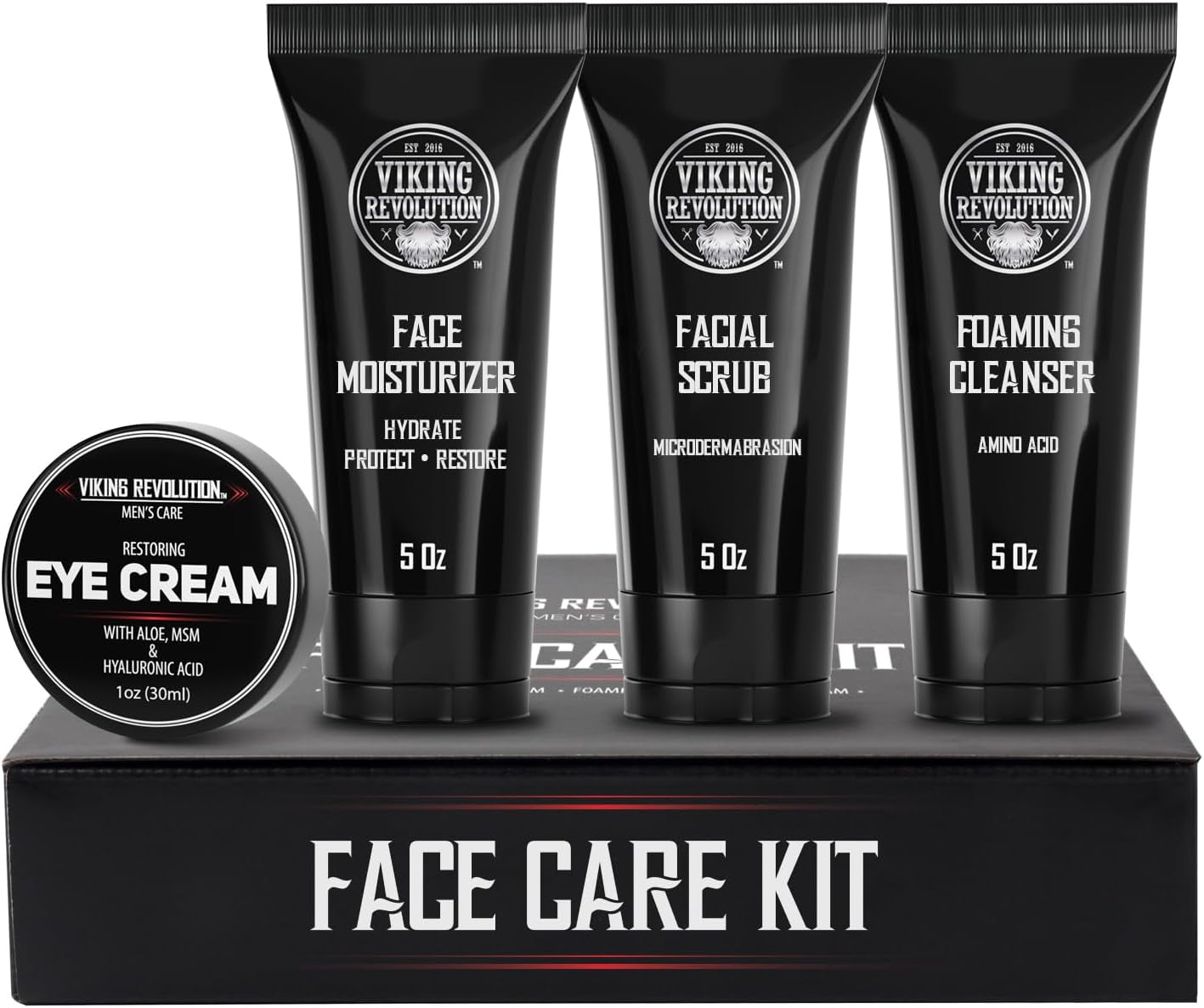 Viking Revolution - Kit Cuidado De La Piel Hombres - Skin Care Hombre - Regalo Hombre - Incluye Crema Hidratante, Exfoliante Facial, Espuma Limpiadora (142G) Y Crema Para Los Ojos (29G)
